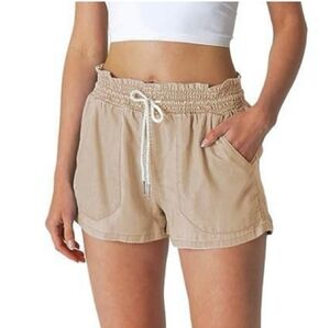 LOVE TREE Linen blend High Waisted Elastic Waistband with Tie Shorts